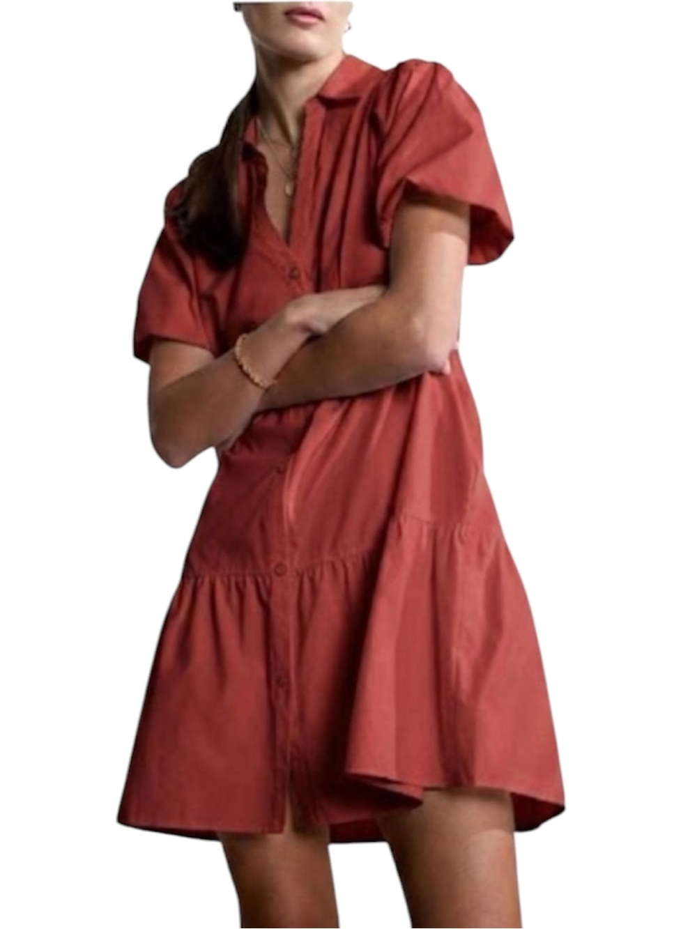 Brochu Walker Havana Mini Button Front Tiered Dress in Tuscany Size L NWOT